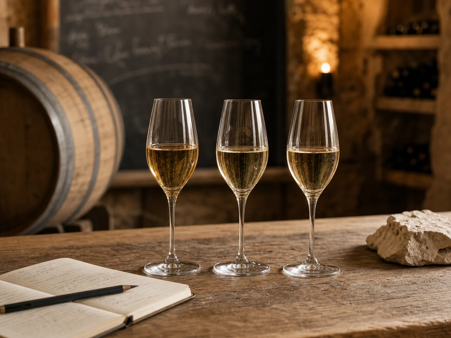 Trois verres de dégustation en cave pour comprendre l’assemblage champenois