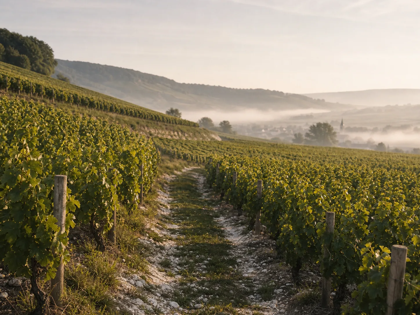 Deux parcelles champenoises séparées par un chemin de craie