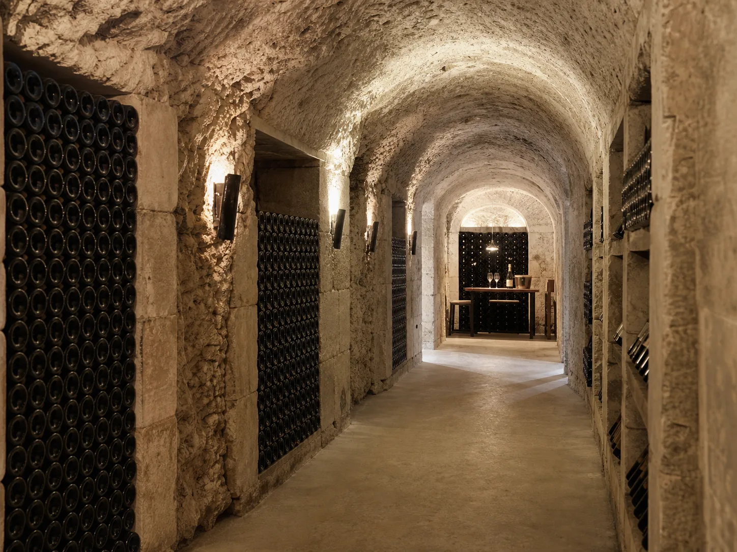 Cave de craie champenoise préparée pour une visite